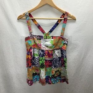 J Crew multi-color print top, criss cross back.